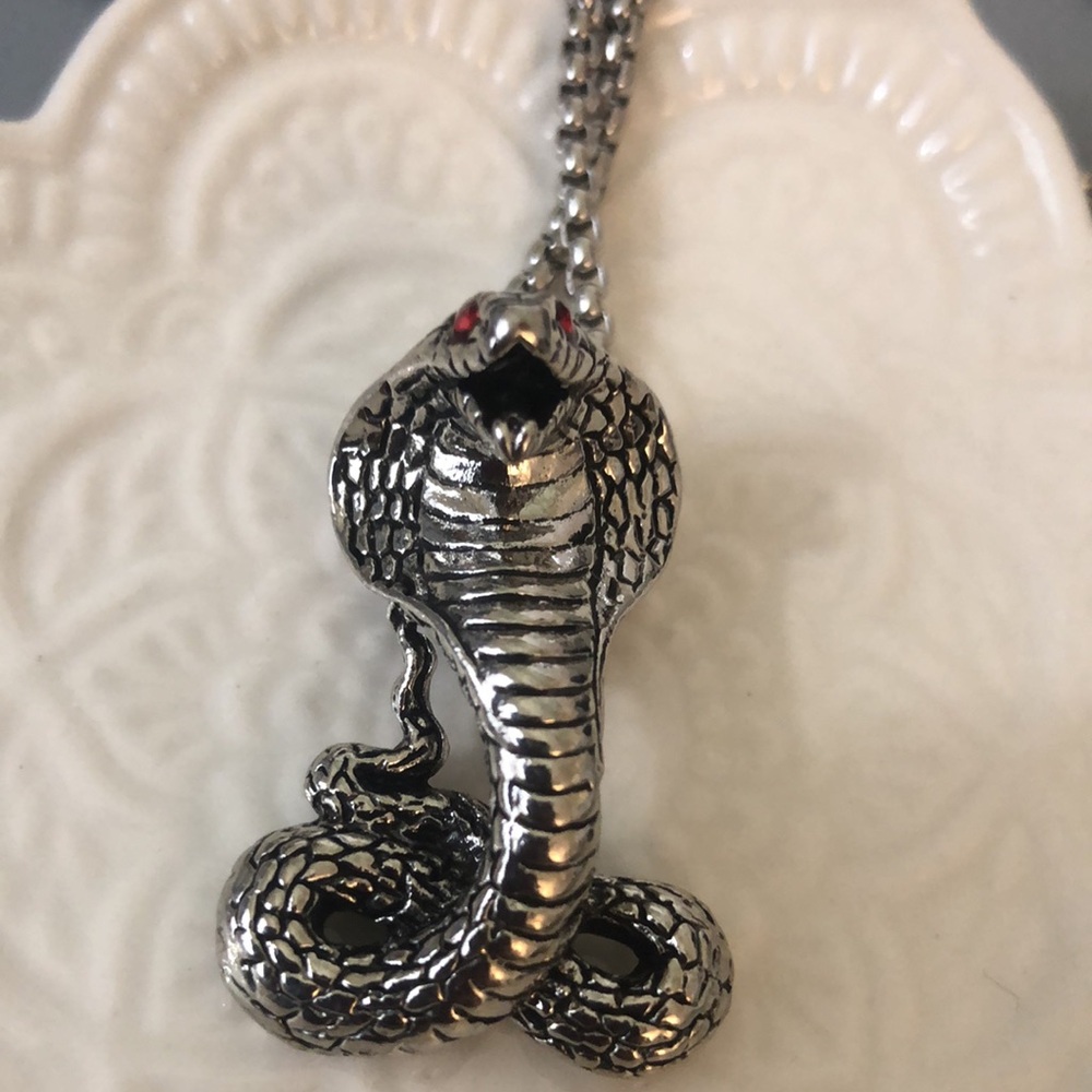 BikerCore Domineering Snake With Red Faux Ruby Eye Necklace GothCore Grunge